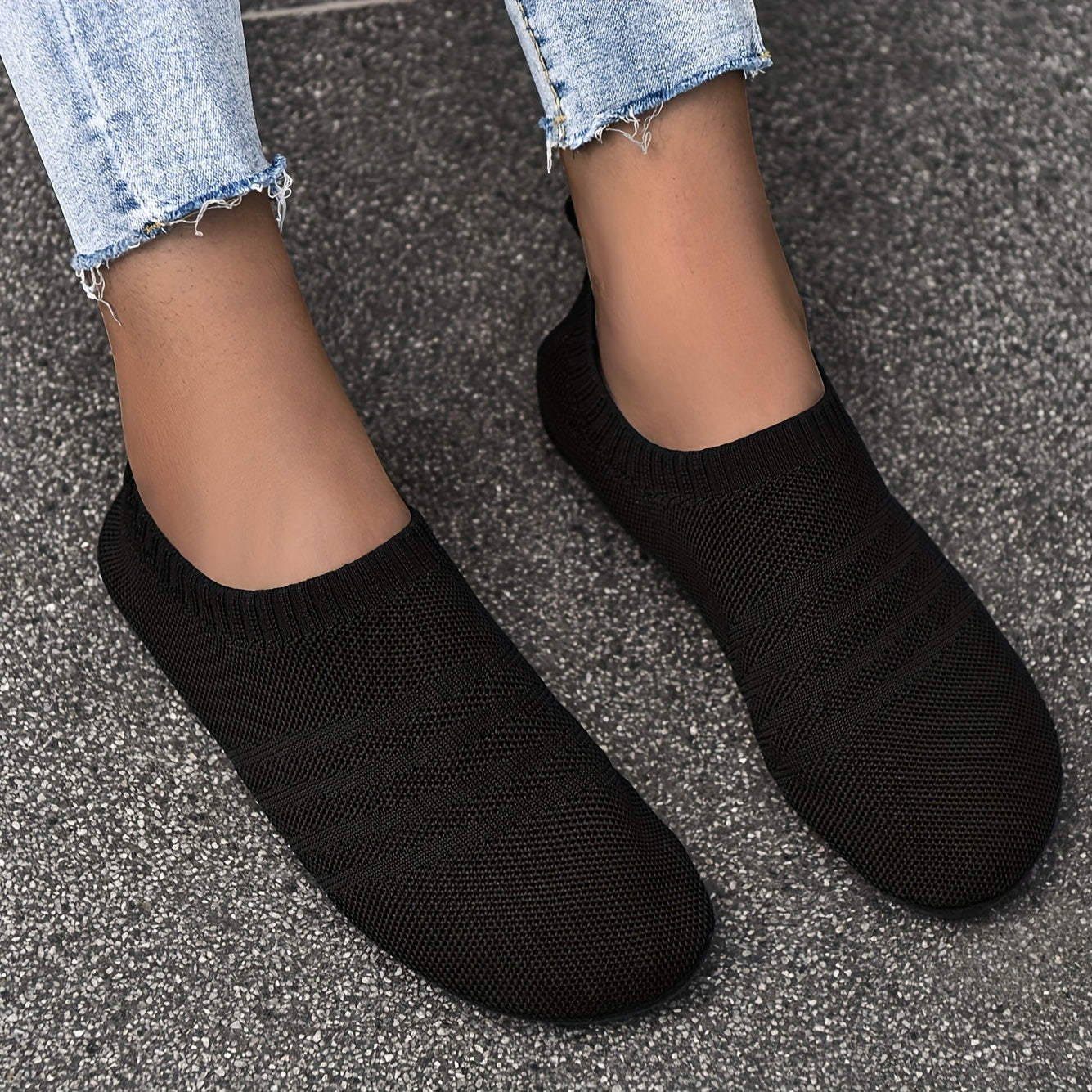 Women's Knit Indoor Sock Slippers Comfy Round Toe Anti-skid House Shoes