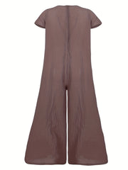 Solid Wide Leg Short Sleeve Jumpsuit Stitching Casual for Spring & Summer