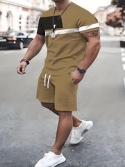 Men's Ombre 2Pcs Outfits Crew Neck T shirt & Drawstring Shorts Se