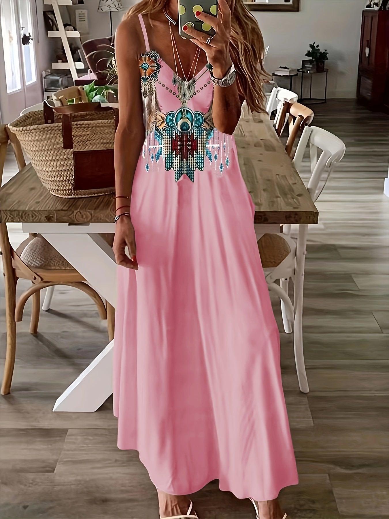Geo Print V-Neck Cami Dress