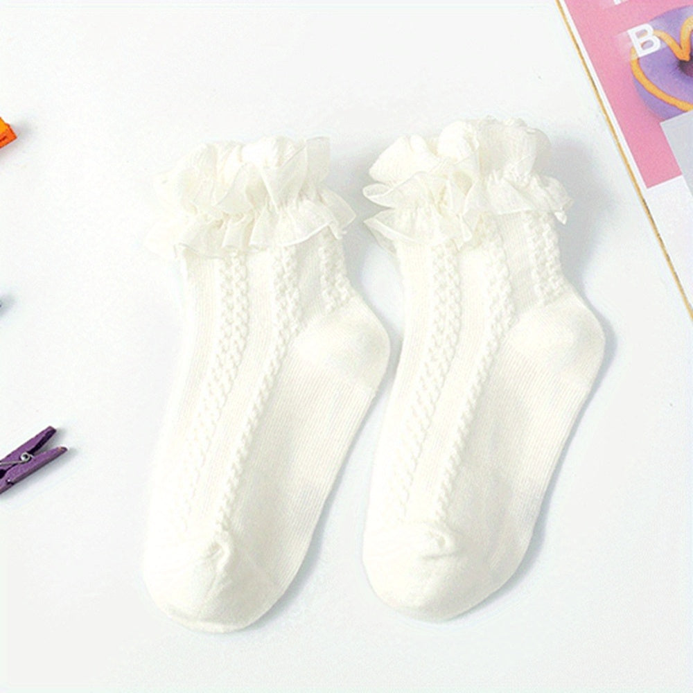 Mesh Trim Short Crew Socks for Baby Girls