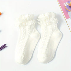 Mesh Trim Short Crew Socks for Baby Girls