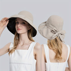 Bowknot Pleated Bucket Hat Wide Brim Sunscreen Beach Hat For Women