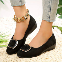 Women's Slip On Wedge Shoes with Buckle Decor