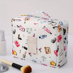 Note & Crown Pattern Square Makeup Bag Toiletry Organizer