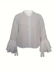 Women's Blouse Layered Sleeve Button Up Collar