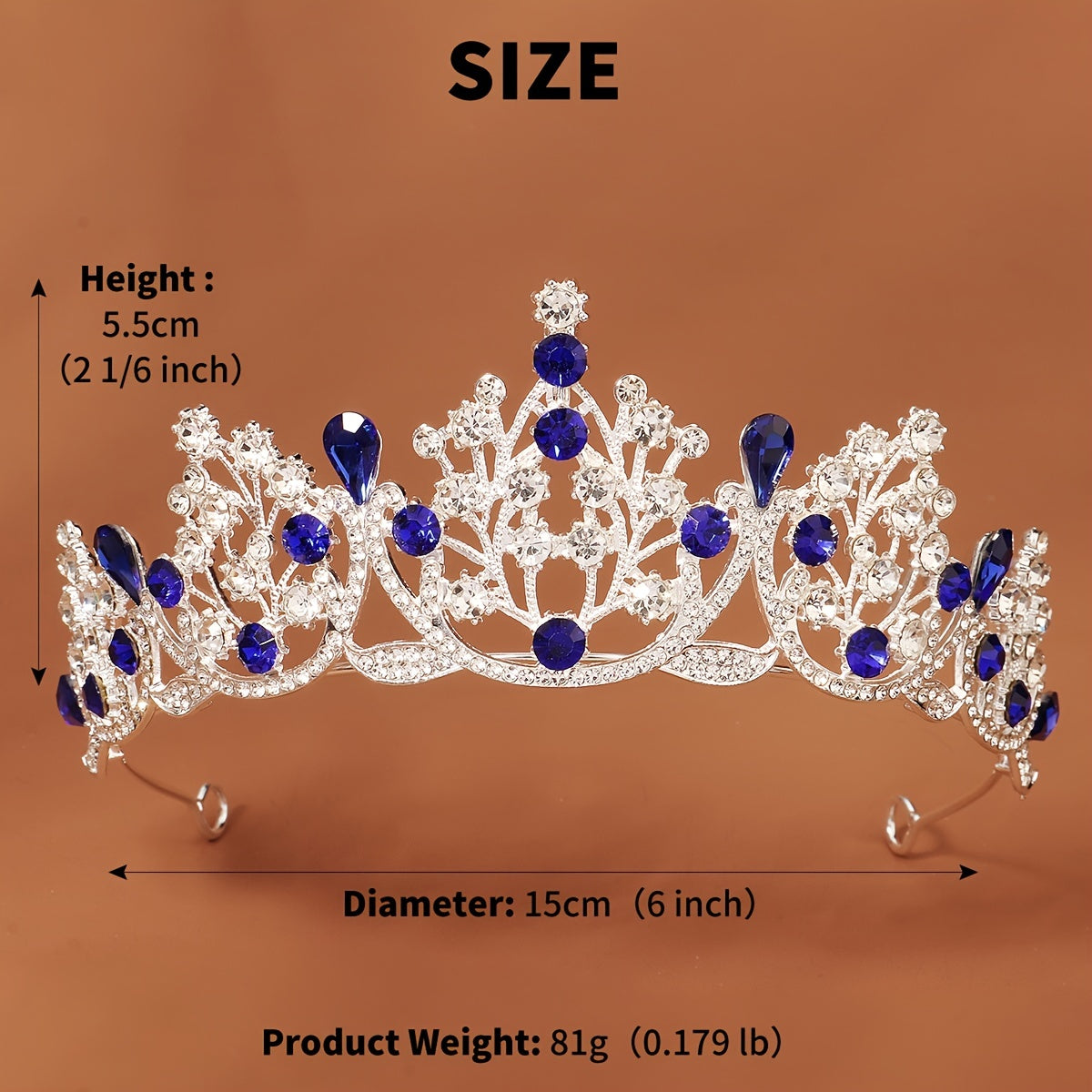 Silver Tiara Sapphire Crown Crystal Headband for Women Girls