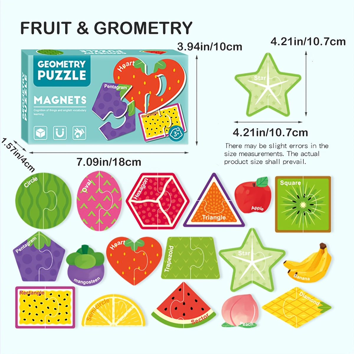 Magnetic Puzzle Stickers Set Letters Numbers Fruits Perfect Gift