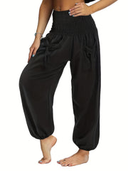 Shirred Waist High Rise Carrot Pants