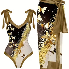 Retro Tankini Set Women's Plus Butterfly Print Swimsuit Set