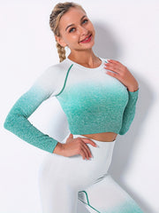 Gradient Yoga Tops Long Sleeve Quick Dry Gym Fitness T shirt