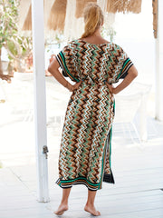 Chevron V Strips Belt Cover Up Kaftan