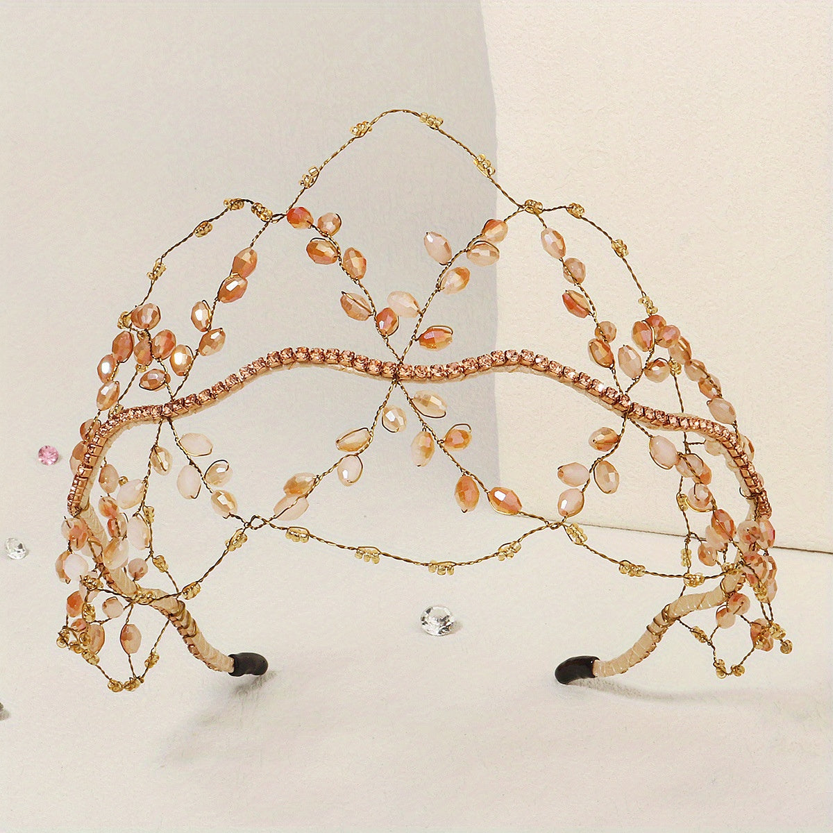 Crystal Crown Hair Hoop Mesh Beaded Hairbands Wedding Bridal Tiaras