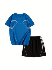 Boys Sport Suit Short Sleeves Tops & Bottoms for Basketball and Football