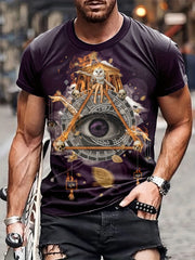 Eye And Triangle Pattern Print Men's Short Sleeve Comfy T-shirt
