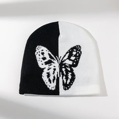 Jacquard Butterfly Beanie Cap Casual Warm Lightweight Skull Hat For Women