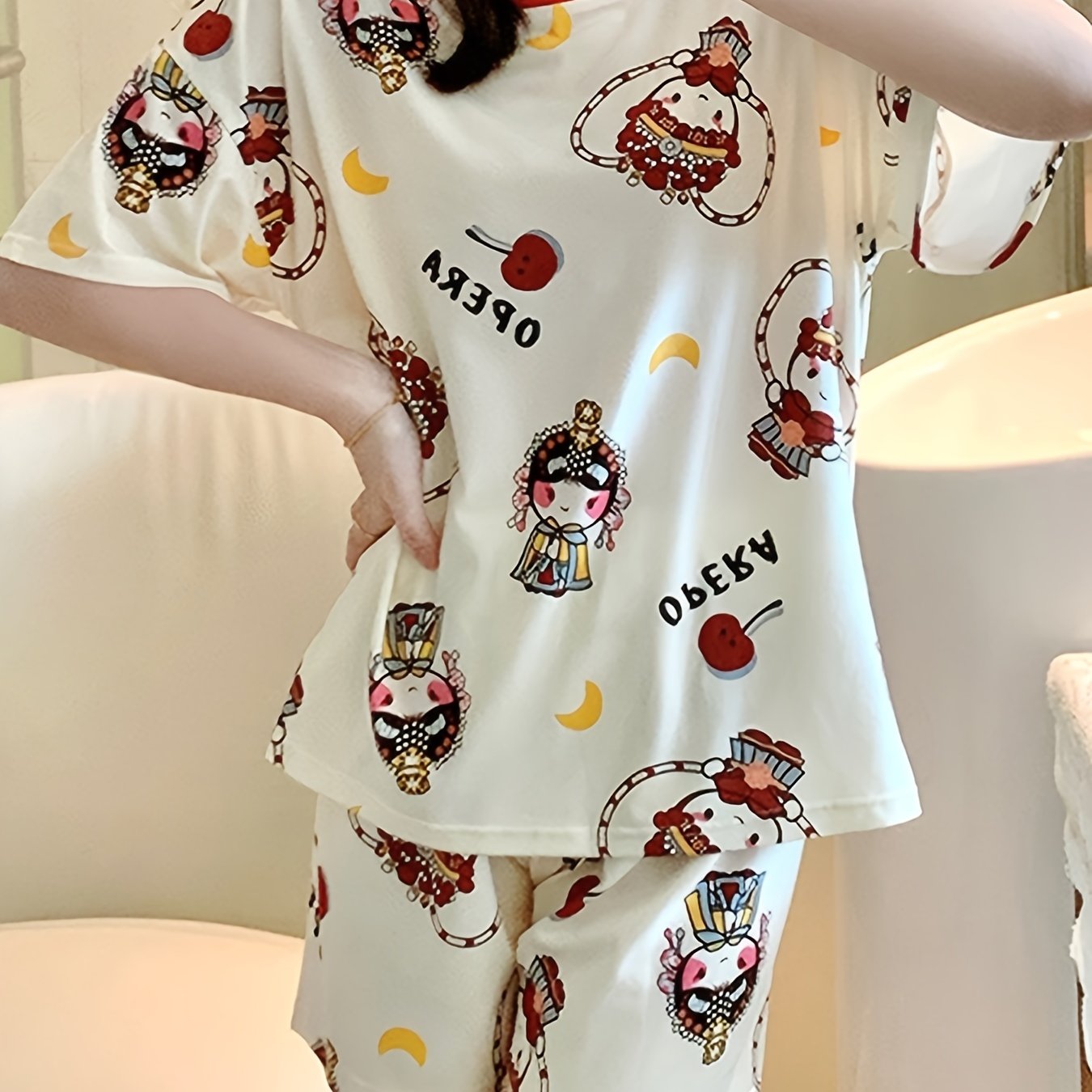 Cartoon Little Man Pajamas Set Short Sleeve Top & Shorts