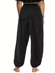 Shirred Waist High Rise Carrot Pants