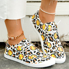 Leopard Baseball Print Flat Walking Shoes Women's Flat Canvas Shoes