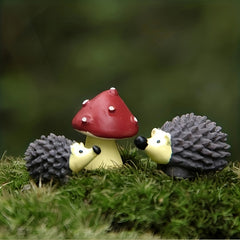 3pcs Mushroom Hedgehog Animal Resin Micro Landscape Ornament