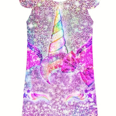 Girl's 3D Pony Princess Dress Butterfly Sleeve Crew Neck