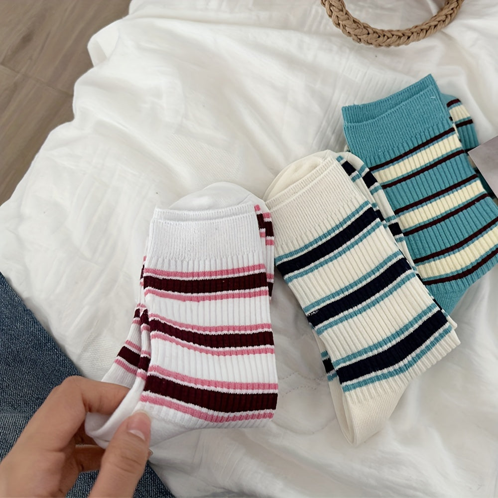 3 Pairs Sporty Colorblock Socks Women's Stockings