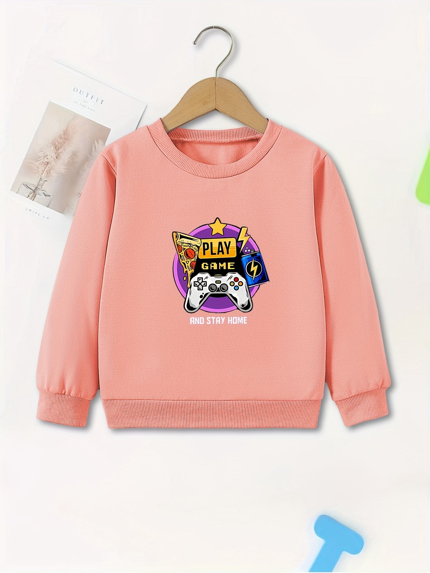 Kids Game Machine Print Sweatshirt Girls Graphic Pullover Top
