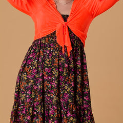 Solid Mesh Knot Front Bell Sleeve Cardigan Plus Size Semi-Sheer Top