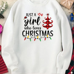 Women's Plus Christmas Tree & Slogan Print Long Sleeve Top