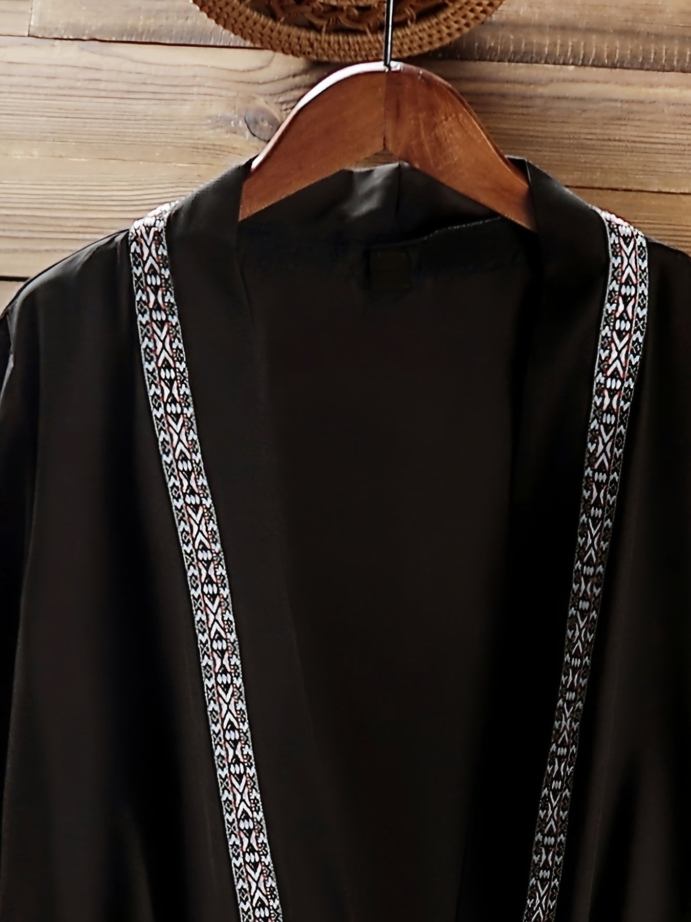 Boho Dress Women's Plus Geometric Trim V Neck Robe Dress