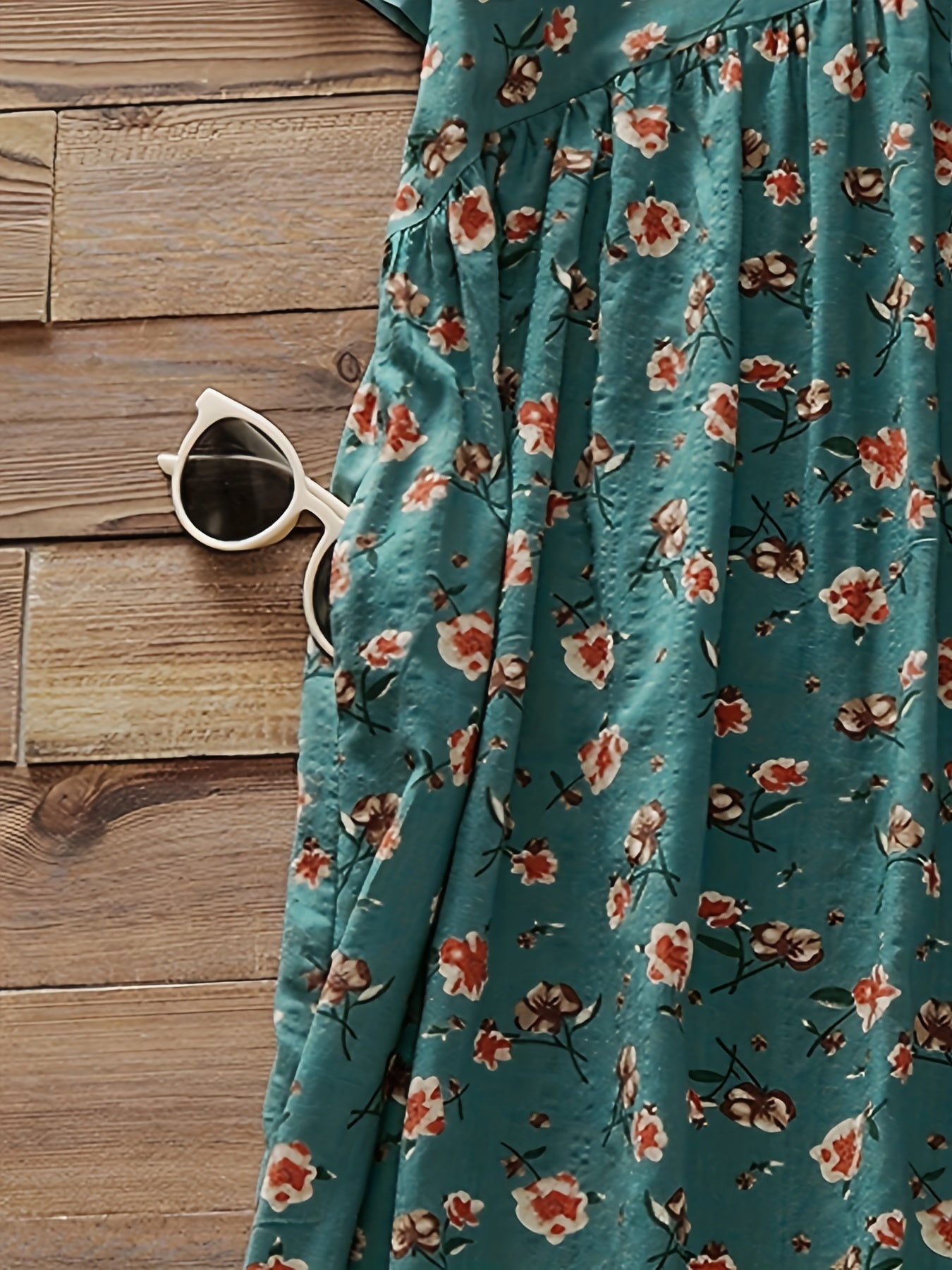 Women's Floral Print Short Sleeve V Neck Dress