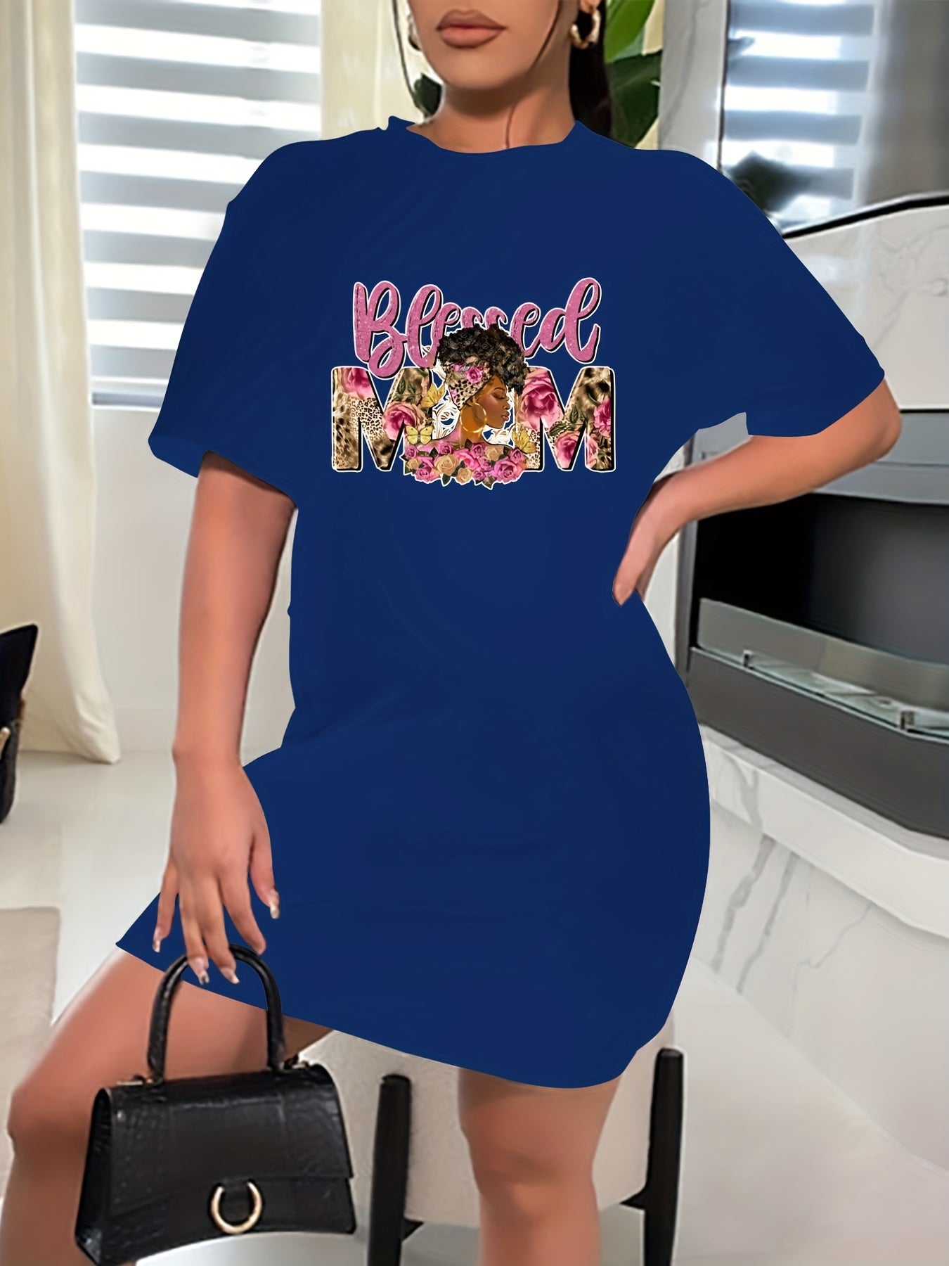 Casual Dress Women's Plus Cartoon Figure Print Short Sleeve Dress