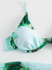 Marble Print Bikini Set with Wrap, Beachwear 3 Piece