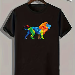 Lion Pattern Print Men's Comfy Sports T-shirt for Fitness