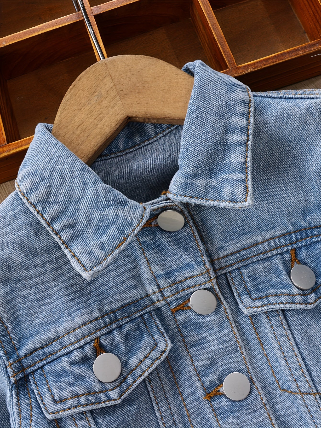 Girls' Denim Jacket with Flap Pockets - All Seasons