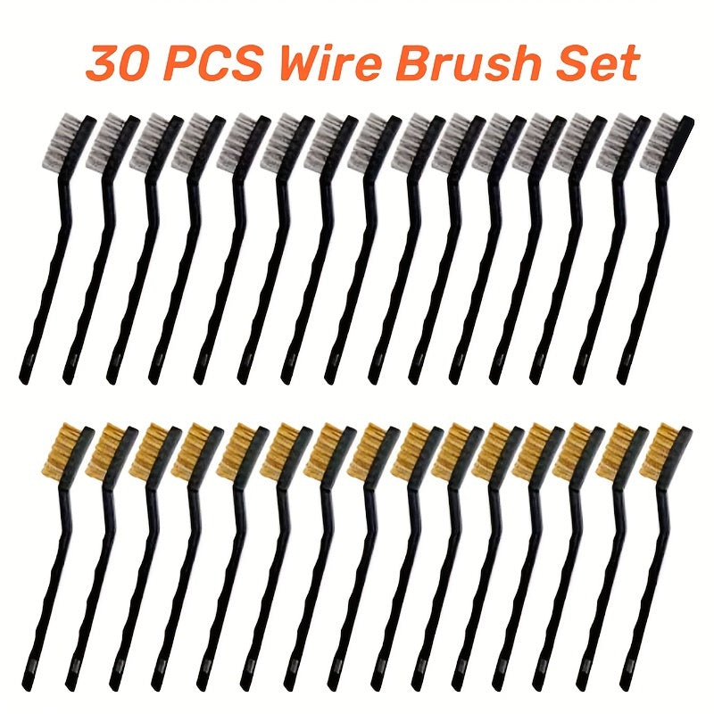 30pcs SS Brass Wire Brush Set Cleaning Welding Slag Rust Curved