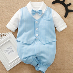 Bowtie Cotton Long Sleeve Baby Bodysuit Newborn Boys Spring Autumn Romper