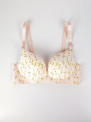 Floral Print Plunge Bra Scallop Trim Lingerie