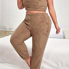 Women's Plus Size Flannel Lounge Set Soft Crop Tank Top & Joggers Home Wear