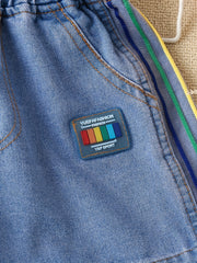 Girls Denim Shorts Rainbow Side Stripe Casual Pants Kids