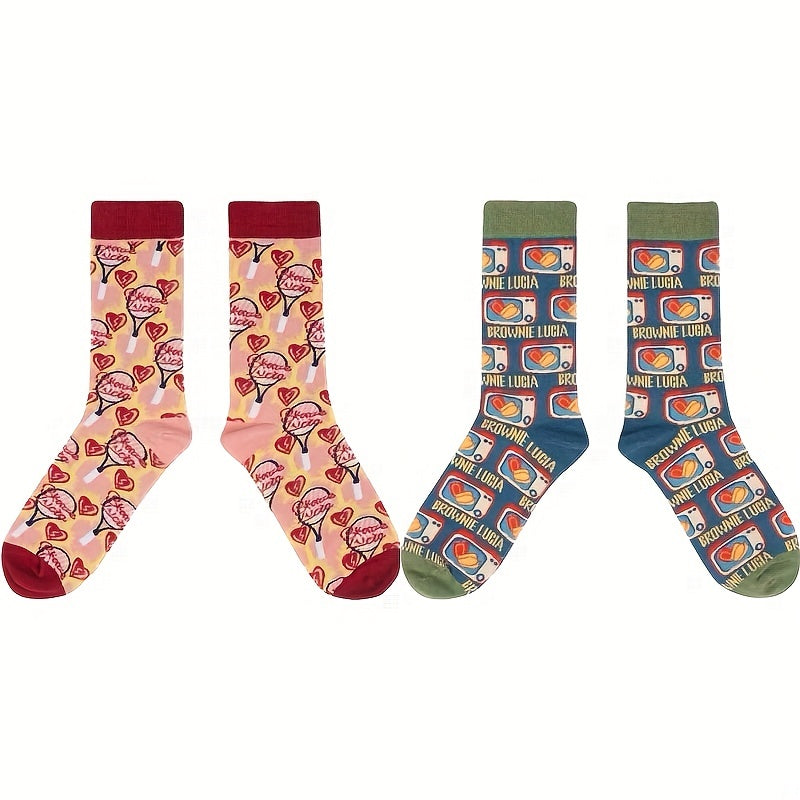6 Pairs Cartoon Print Socks Women's Mid Tube Stockings