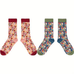 6 Pairs Cartoon Print Socks Women's Mid Tube Stockings
