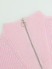 Solid Knit High Neck Zipper Sweater