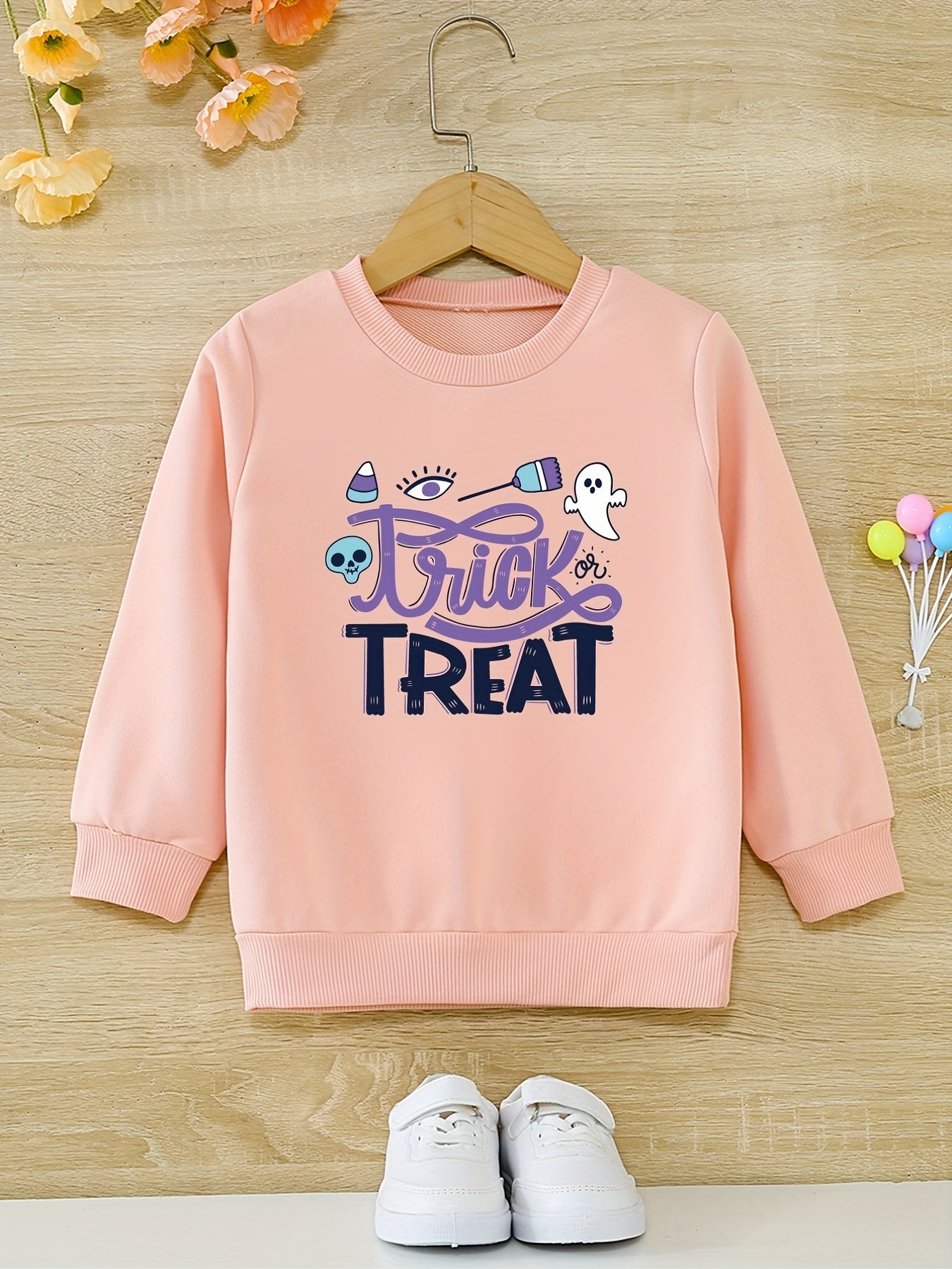 Cartoon Halloween Ghost Girls Sweatshirt Casual Fit Kids Pullover