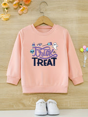 Cartoon Halloween Ghost Girls Sweatshirt Casual Fit Kids Pullover