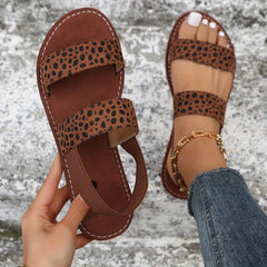Women's Double Strap Flat Sandals Open Round Toe Slip On Shoes