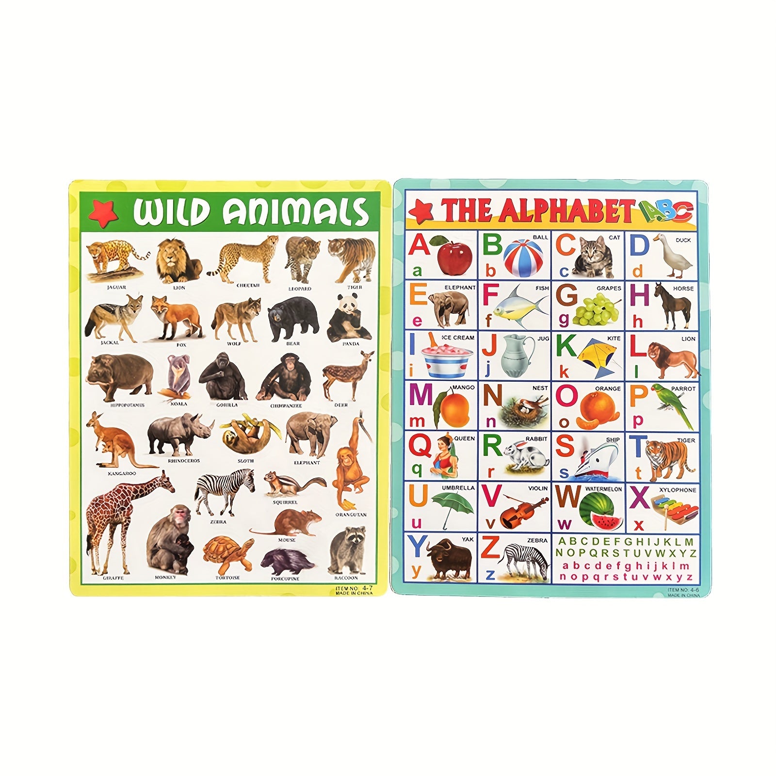 Educational Poster Charts for Kids Alphabet Fruits Vegetables Domestic & Wild An
