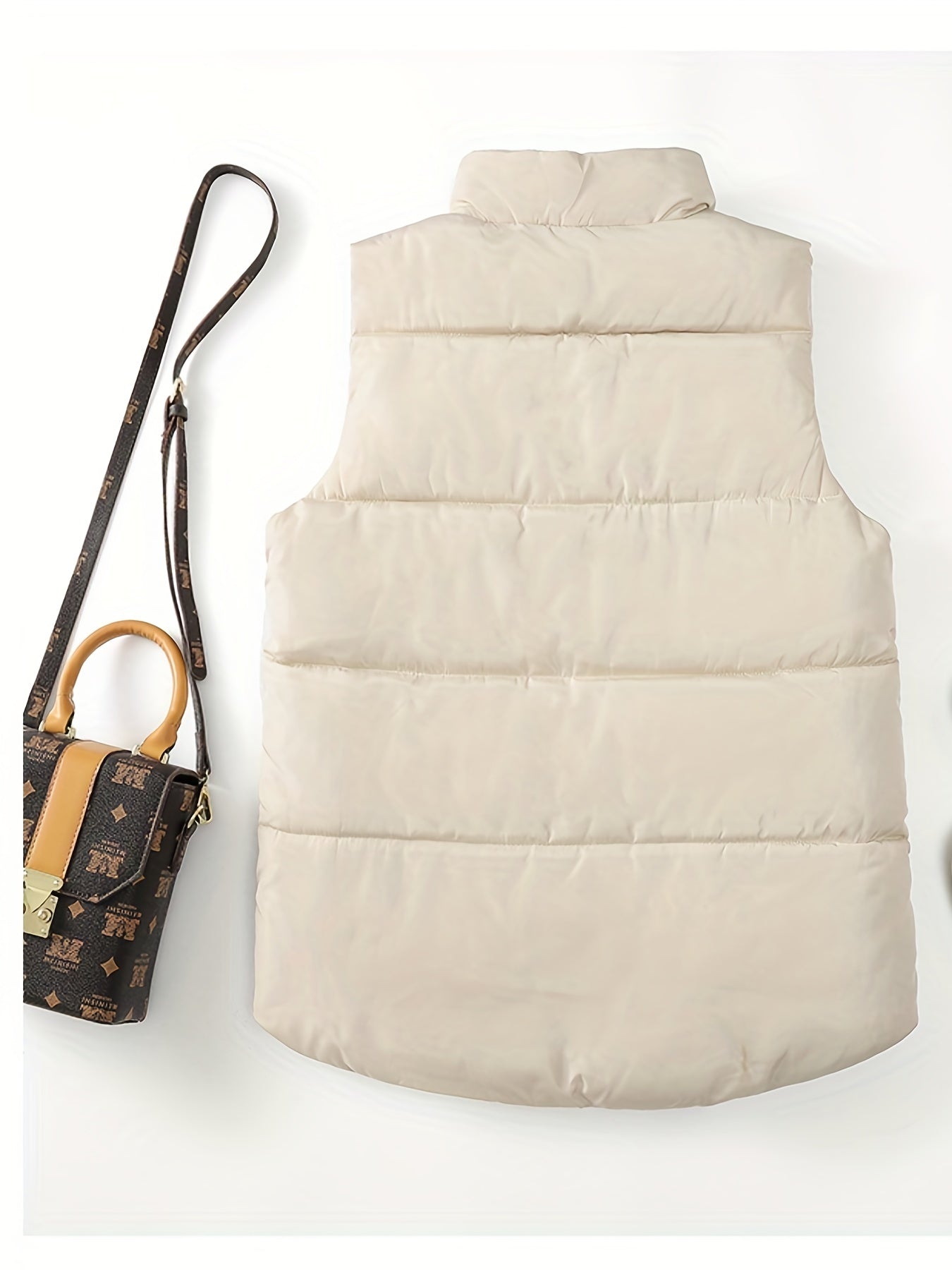 Button Front Puffy Jacket Sleeveless Fall Winter Women's Clothing