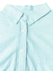 Button Up Roll Up Sleeve Shirt Dress With Pockets