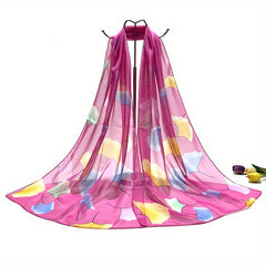 Ginkgo Leaf Print Chiffon Scarf Silk Shawl Windproof Head Wrap
